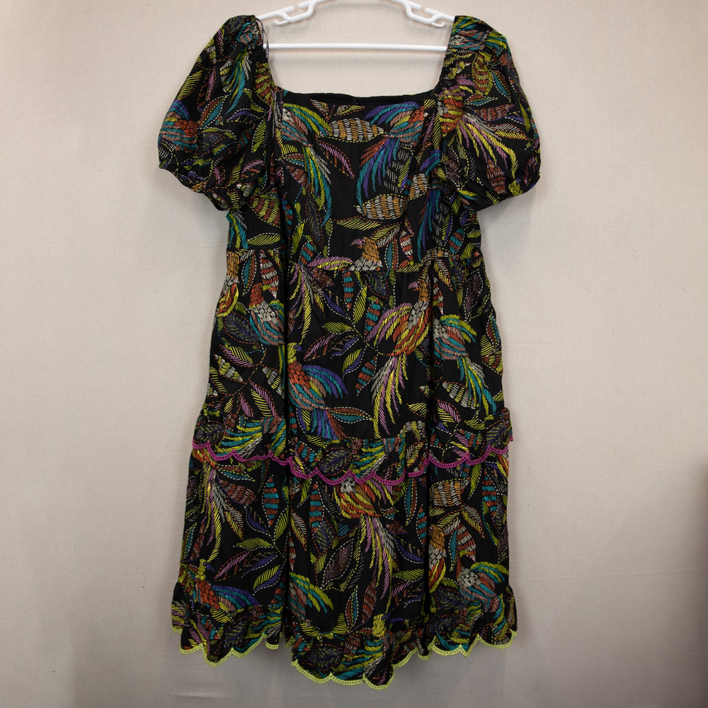 Vince Camuto black floral smocked ruffle tiered dress-24W